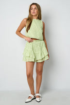 Elegant Spring/Summer Woven Pantskirt - Green, Black, Off-White