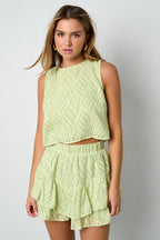 Elegant Spring/Summer Woven Pantskirt - Green, Black, Off-White