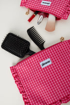 Romantic Rose Red Plaid Makeup Bag for Spring/Summer